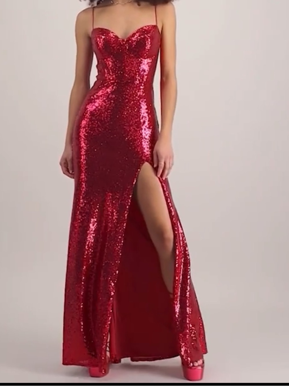 B. Darlin Junior Sequin Sweetheart Neck Front Slit Long Prom Dress